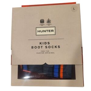 Hunter Stripe KnitKids Boot Socks Ocean Azure Scallop Size Large New In Box